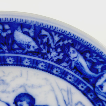 Wedgwood Ivanhoe Flow Blue Dinner Plate, Wamba & Gurth The Swineherd, c.1903 England