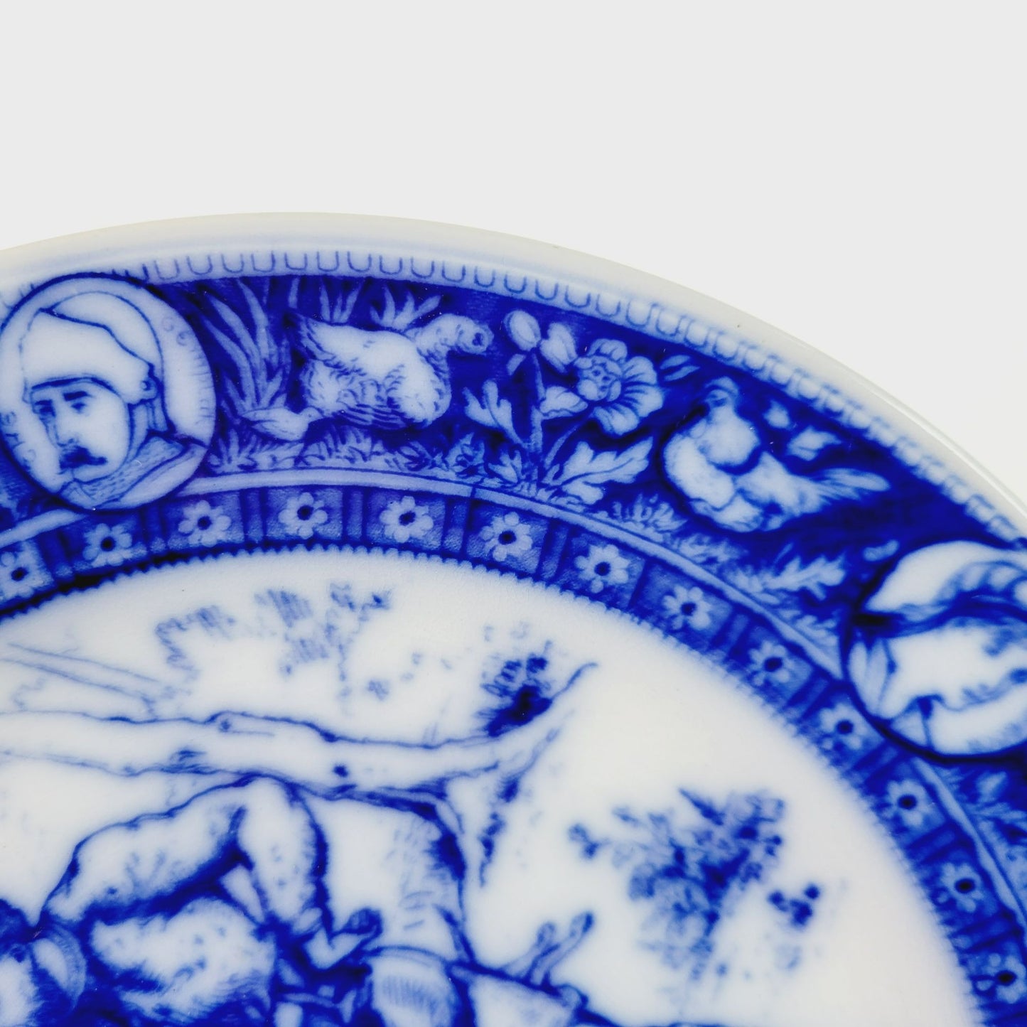 Wedgwood Ivanhoe Flow Blue Dinner Plate, Wamba & Gurth The Swineherd, c.1903 England