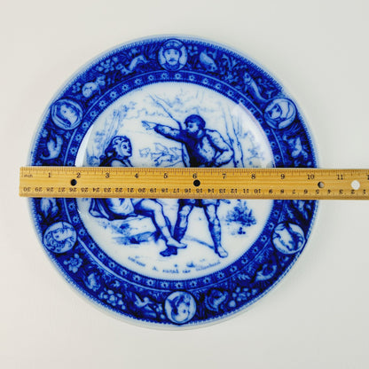 Wedgwood Ivanhoe Flow Blue Dinner Plate, Wamba & Gurth The Swineherd, c.1903 England