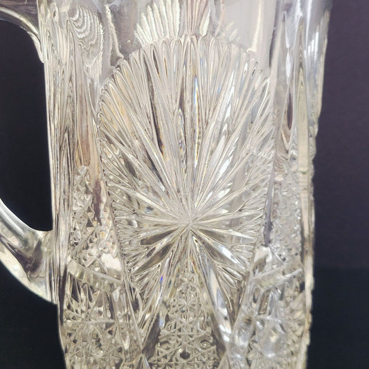 Antique EAPG 48fl. oz. Water Pitcher, US Glass Regal Clear, Star, Cane & Sawtooth, HEAVY, Vintage Pressed Glass Collection, Ice Tea Pitcher