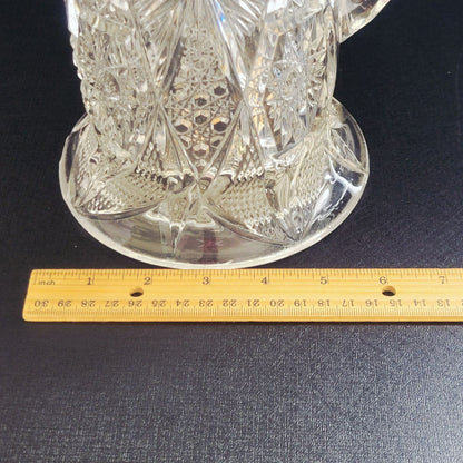 Antique EAPG 48fl. oz. Water Pitcher, US Glass Regal Clear, Star, Cane & Sawtooth, HEAVY, Vintage Pressed Glass Collection, Ice Tea Pitcher