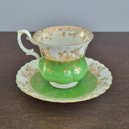 Royal Albert Regal Series Green & Gold Floral Demitasse Cup & Saucer, c.1970s England