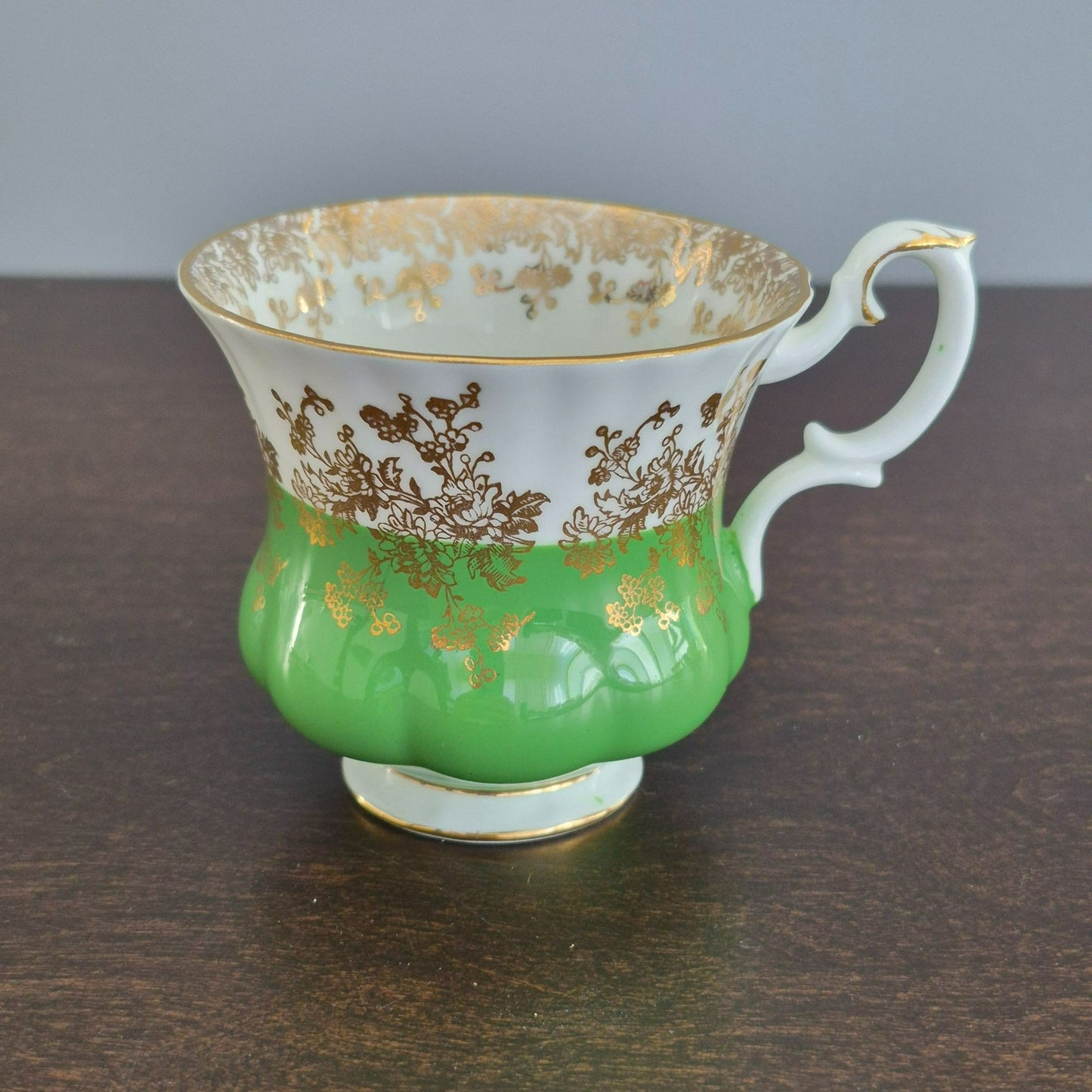 Royal Albert Regal Series Green & Gold Floral Demitasse Cup & Saucer, c.1970s England