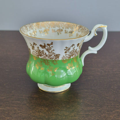 Royal Albert Regal Series Green & Gold Floral Demitasse Cup & Saucer, c.1970s England