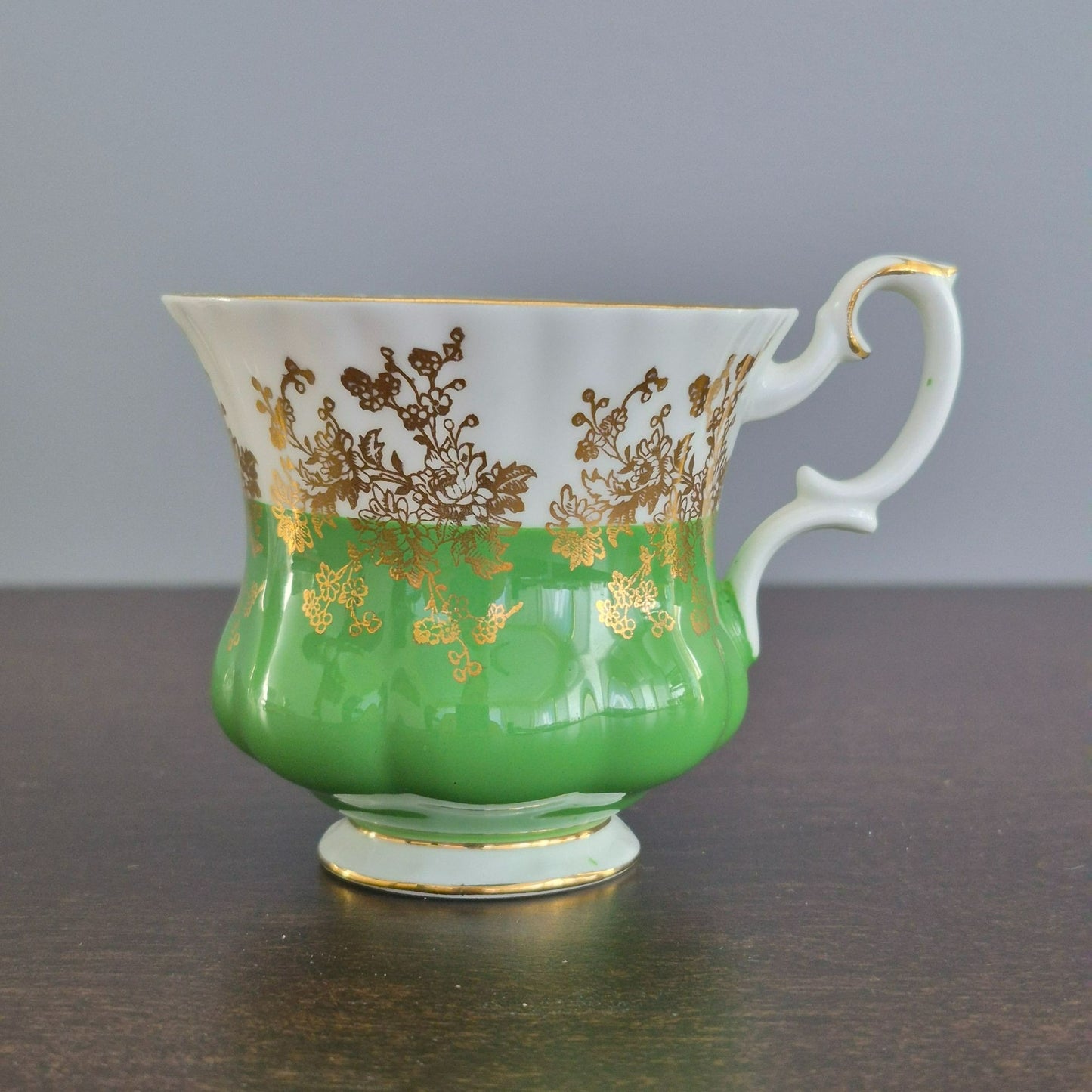 Royal Albert Regal Series Green & Gold Floral Demitasse Cup & Saucer, c.1970s England