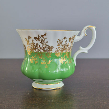 Royal Albert Regal Series Green & Gold Floral Demitasse Cup & Saucer, c.1970s England