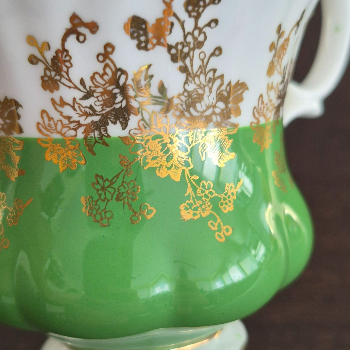 Royal Albert Regal Series Green & Gold Floral Demitasse Cup & Saucer, c.1970s England