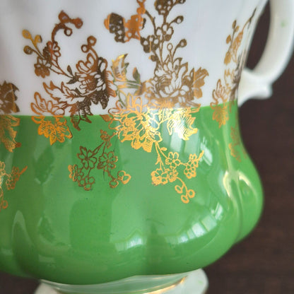 Royal Albert Regal Series Green & Gold Floral Demitasse Cup & Saucer, c.1970s England