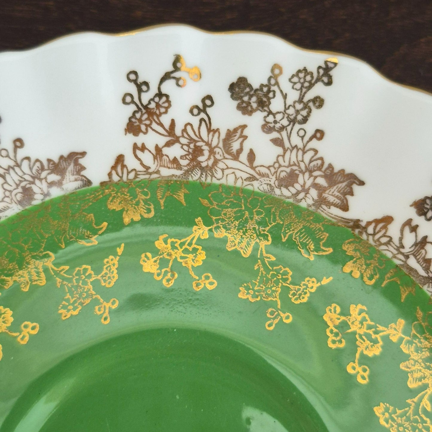 Royal Albert Regal Series Green & Gold Floral Demitasse Cup & Saucer, c.1970s England