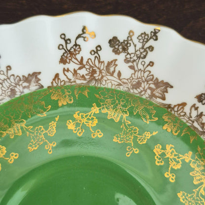 Royal Albert Regal Series Green & Gold Floral Demitasse Cup & Saucer, c.1970s England