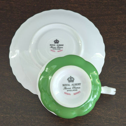 Royal Albert Regal Series Green & Gold Floral Demitasse Cup & Saucer, c.1970s England