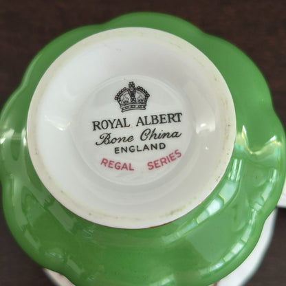 Royal Albert Regal Series Green & Gold Floral Demitasse Cup & Saucer, c.1970s England