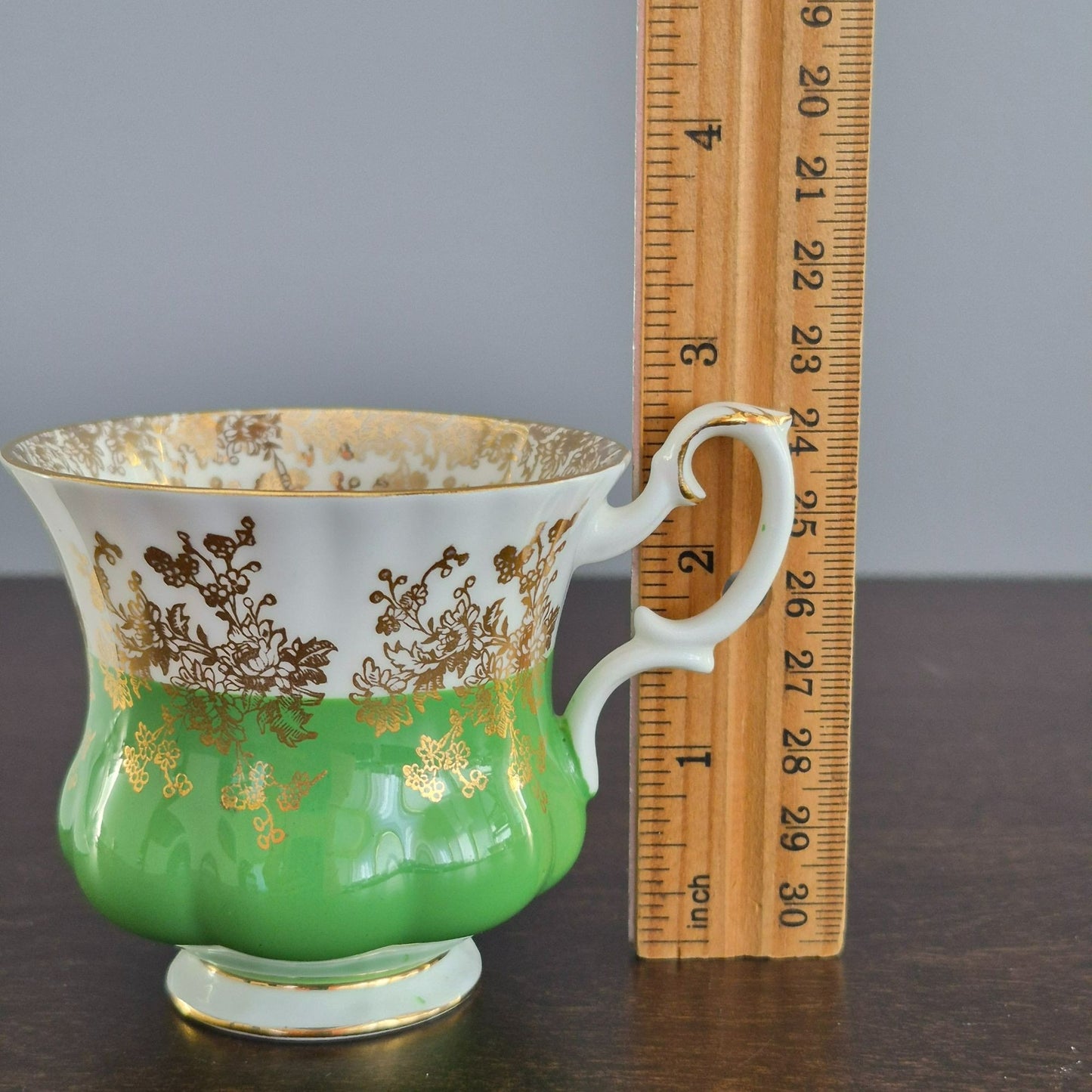 Royal Albert Regal Series Green & Gold Floral Demitasse Cup & Saucer, c.1970s England
