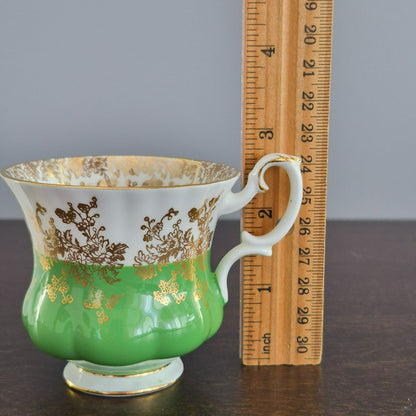 Royal Albert Regal Series Green & Gold Floral Demitasse Cup & Saucer, c.1970s England