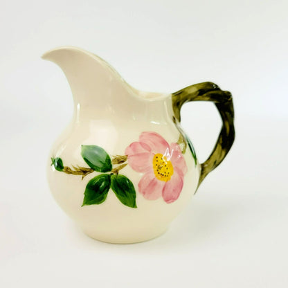 Franciscan Desert Rose Green Trim Sugar Bowl and Creamer, Vintage c.1949-53, Pink Floral Hand Painted & Embossed, USA Back Stamp
