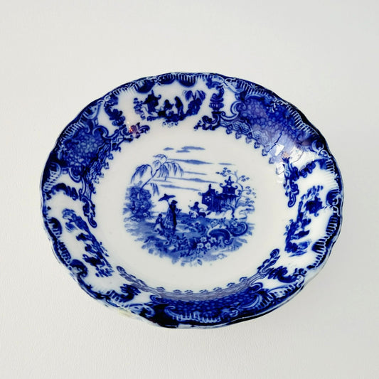 Antique Upper Hanley Pottery Geisha Flow Blue Soup Bowl, c.1895-1900 England