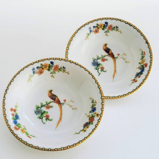 MZ Altrohlau Golden Pheasant Dessert Bowl Set of 2, c.1910s Czechoslovakia