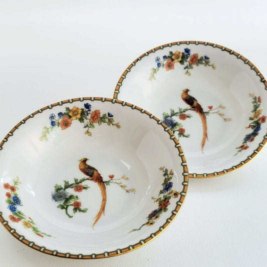 MZ Altrohlau Golden Pheasant Dessert Bowl Set of 2, c.1910s Czechoslovakia