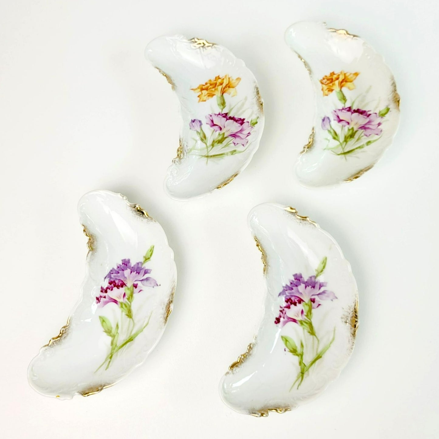 Hand Painted Floral Side Plate Set of 4, c.1928-32 Silesien Germany