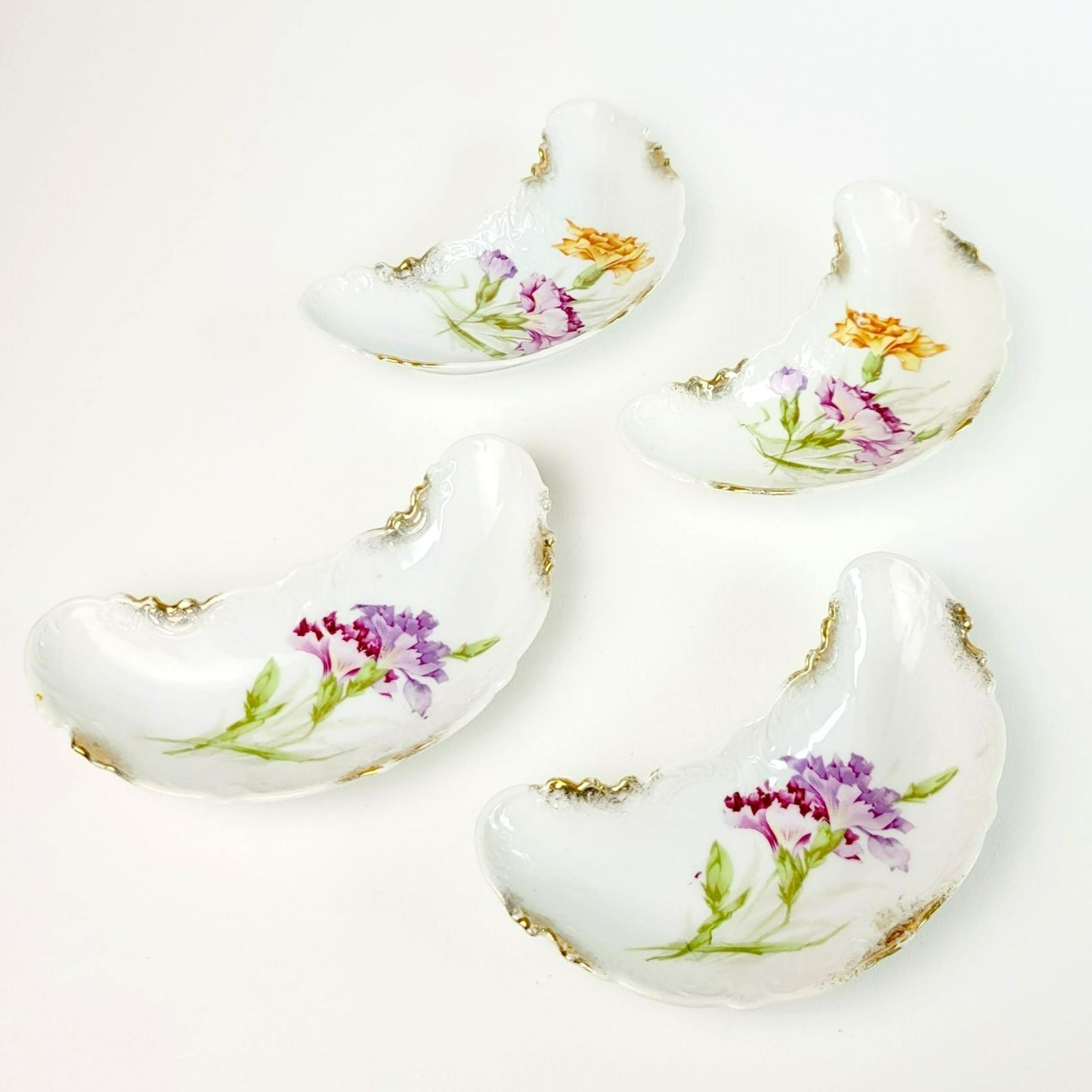 Hand Painted Floral Side Plate Set of 4, c.1928-32 Silesien Germany