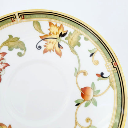 Wedgwood Oberon Footed Teacup & Saucer, Beige Green & Rust Floral Paisley Design, England
