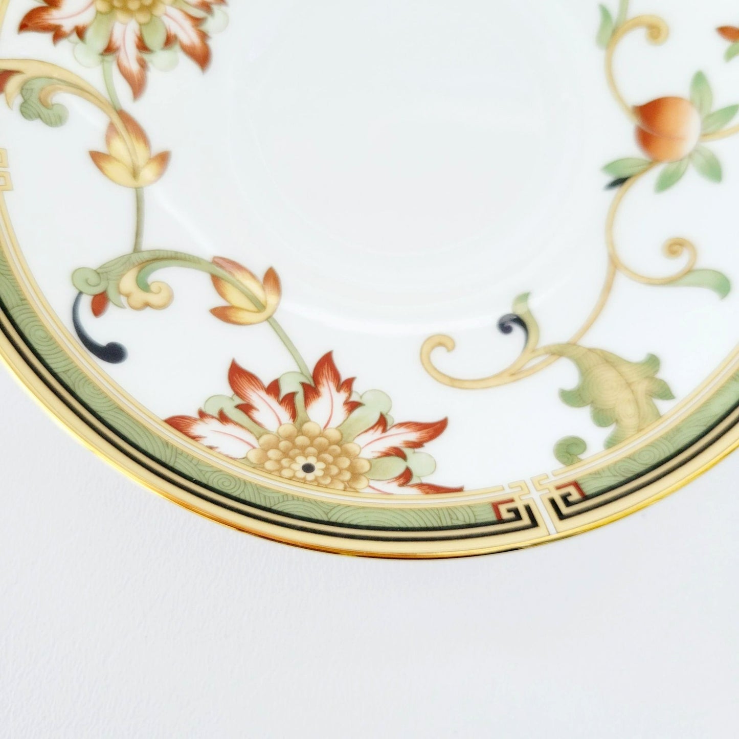 Wedgwood Oberon Footed Teacup & Saucer, Beige Green & Rust Floral Paisley Design, England