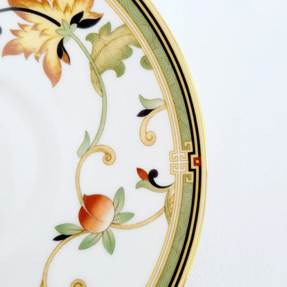 Wedgwood Oberon Footed Teacup & Saucer, Beige Green & Rust Floral Paisley Design, England