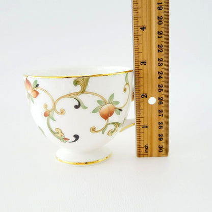 Wedgwood Oberon Footed Teacup & Saucer, Beige Green & Rust Floral Paisley Design, England