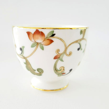Wedgwood Oberon Footed Teacup & Saucer, Beige Green & Rust Floral Paisley Design, England