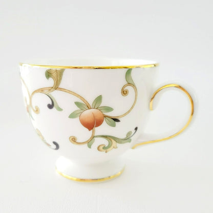 Wedgwood Oberon Footed Teacup & Saucer, Beige Green & Rust Floral Paisley Design, England