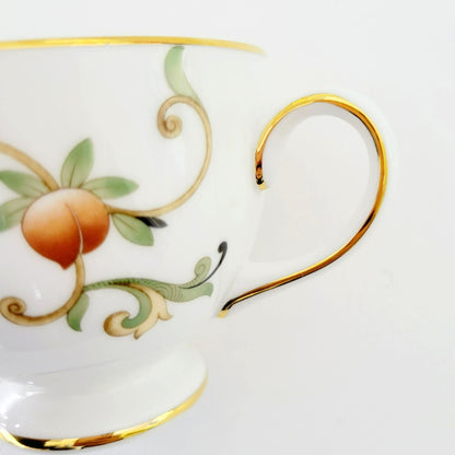 Wedgwood Oberon Footed Teacup & Saucer, Beige Green & Rust Floral Paisley Design, England