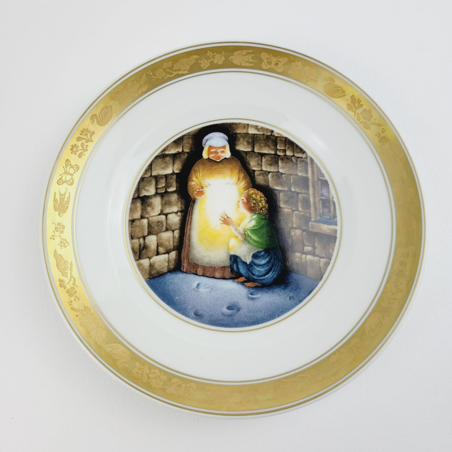 Royal Copenhagen The Little Match Girl Hans Christian Andersen Fairy Tale Plate, Gold Trim with Etched Design, c.1975-76 Denmark