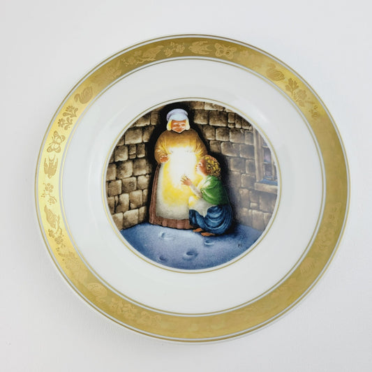 Royal Copenhagen The Little Match Girl Hans Christian Andersen Fairy Tale Plate, Gold Trim with Etched Design, c.1975-76 Denmark