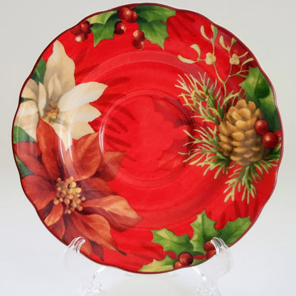 222 Fifth Holiday Wishes & Poinsettia Holly Cup & Saucer, 2 Sets