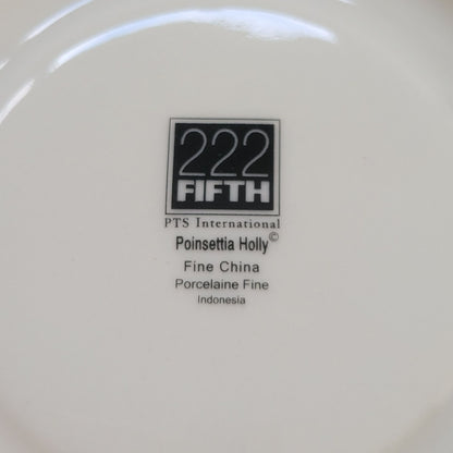 222 Fifth Holiday Wishes & Poinsettia Holly Cup & Saucer, 2 Sets