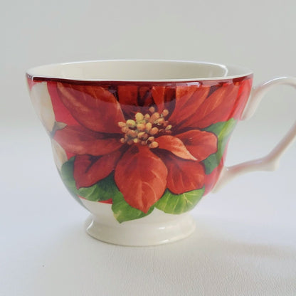 222 Fifth Holiday Wishes & Poinsettia Holly Cup & Saucer, 2 Sets