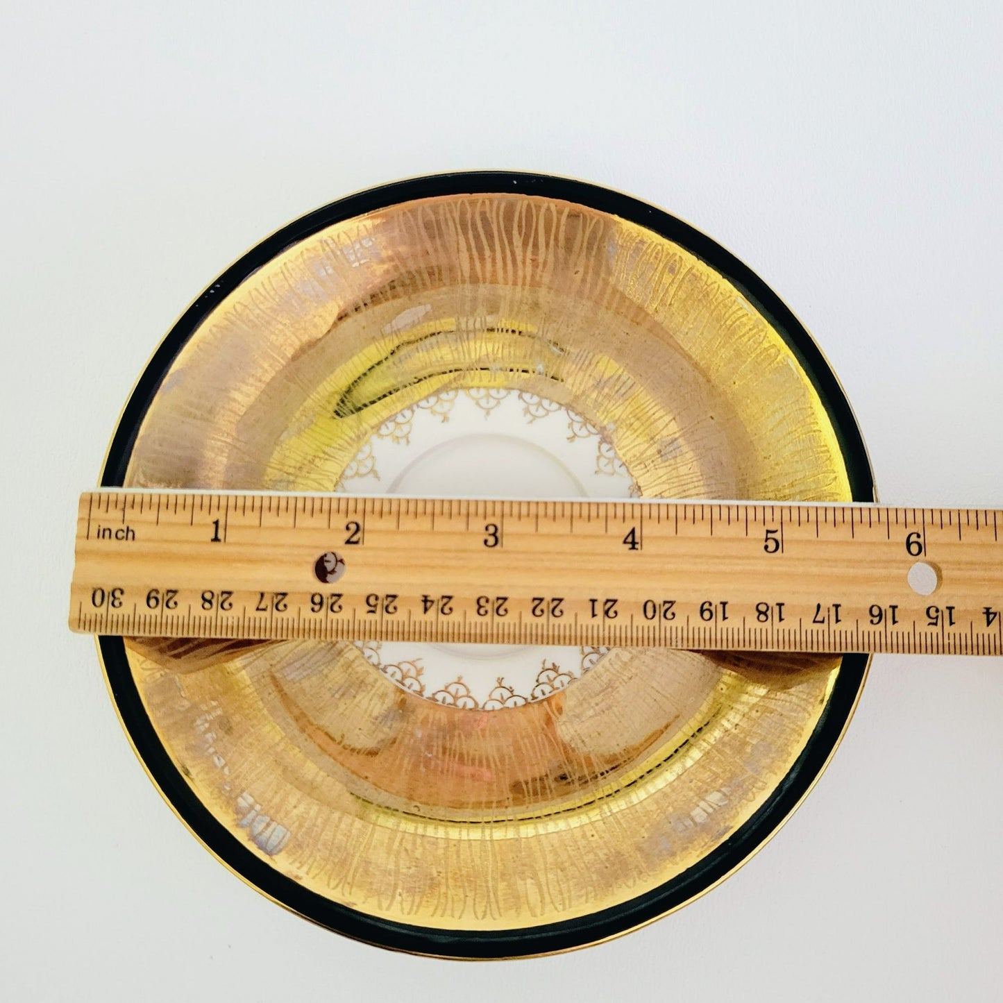 Vintage German Heavy Gold Teacup, Saucer & Plate Set Gold Cream and Black Art Deco, Reme Qualitative Porzellan Western Germany