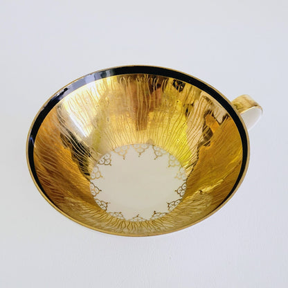 Vintage German Heavy Gold Teacup, Saucer & Plate Set Gold Cream and Black Art Deco, Reme Qualitative Porzellan Western Germany