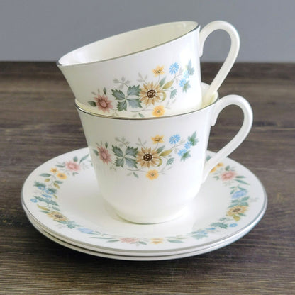Vintage Royal Doulton Pastorale Teacup & Saucer, 2 Sets, c.1970-90s England