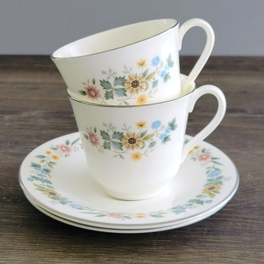 Vintage Royal Doulton Pastorale Teacup & Saucer, 2 Sets, c.1970-90s England