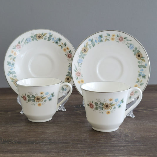 Vintage Royal Doulton Pastorale Teacup & Saucer, 2 Sets, c.1970-90s England