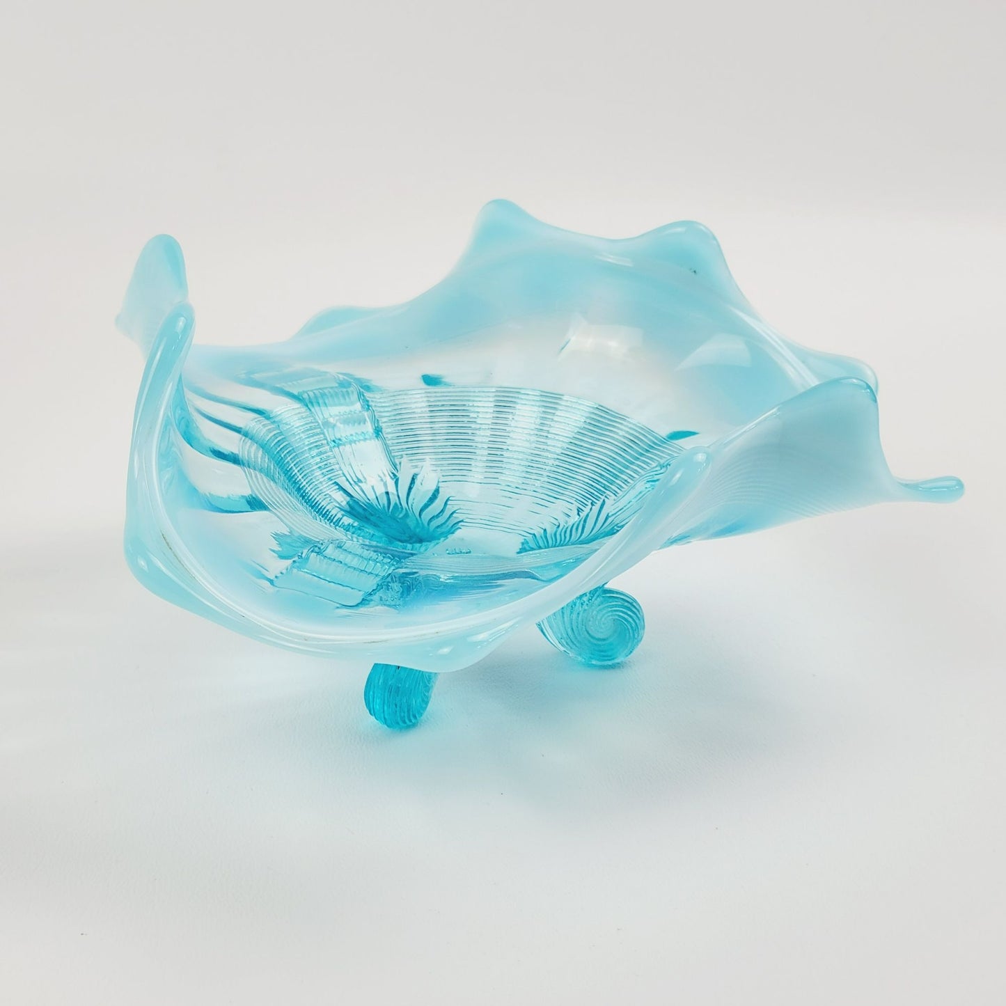 Northwood Klondyke Blue Opalescent 3-Toed Triangular Bowl