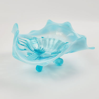 Northwood Klondyke Blue Opalescent 3-Toed Triangular Bowl