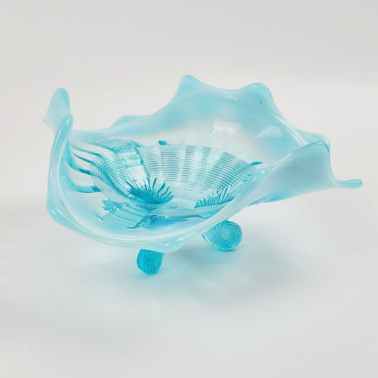 Northwood Klondyke Blue Opalescent 3-Toed Triangular Bowl