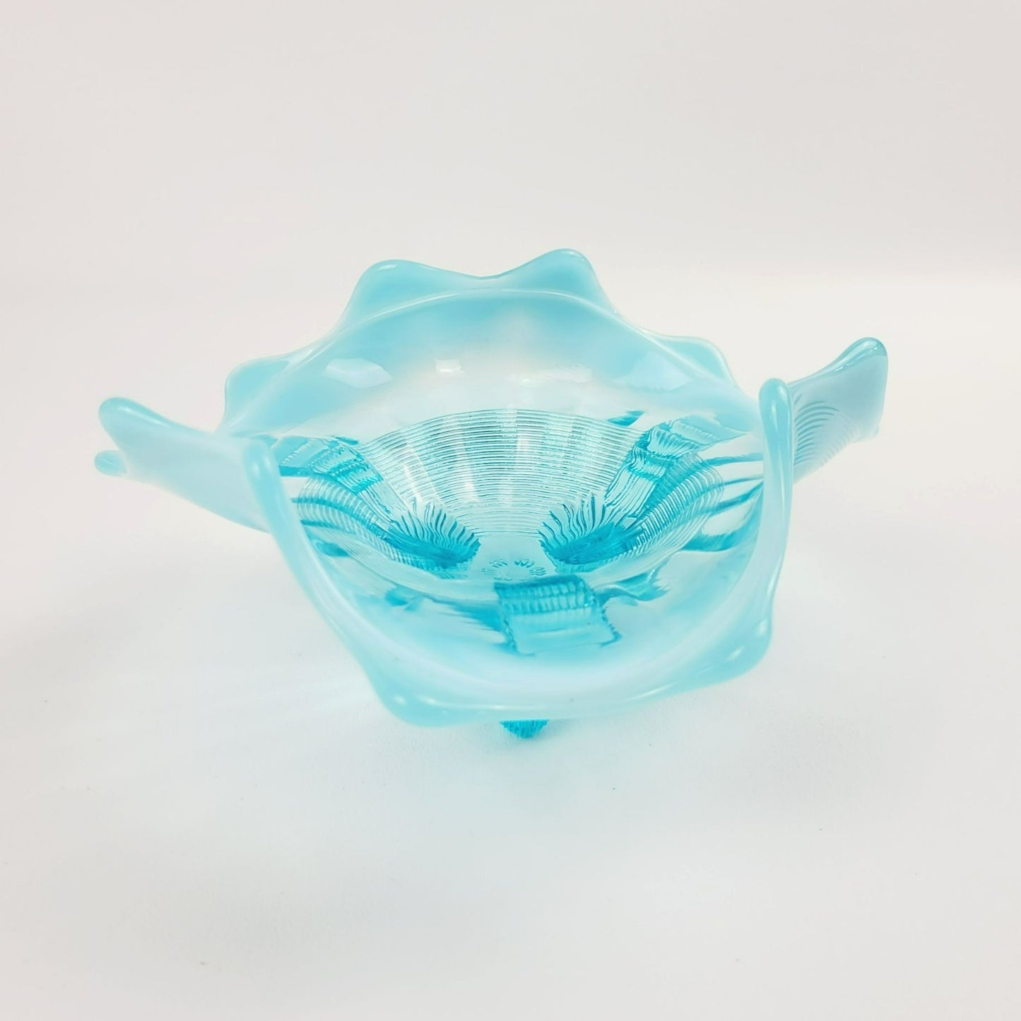 Northwood Klondyke Blue Opalescent 3-Toed Triangular Bowl