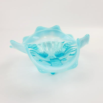 Northwood Klondyke Blue Opalescent 3-Toed Triangular Bowl