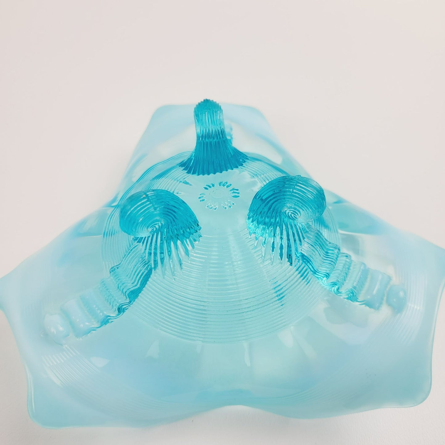 Northwood Klondyke Blue Opalescent 3-Toed Triangular Bowl