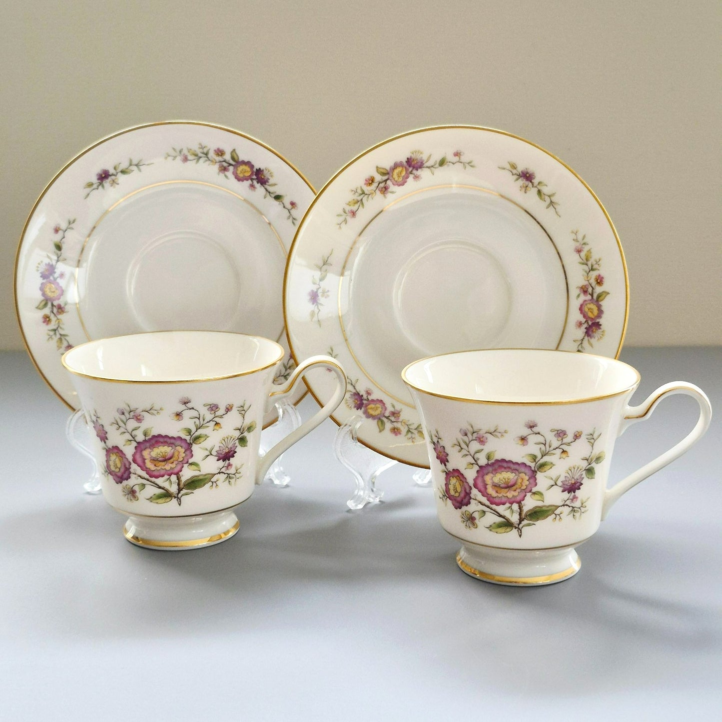 Noritake "Asian Song" Teacup & Saucer, 2 Sets, c.1972-86 Japan
