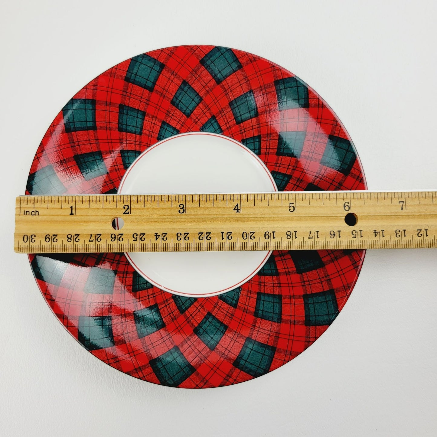 Sasaki Tartan Cup & Saucer, 2 Sets, Red and Dark Green Plaid, Japan c1990s