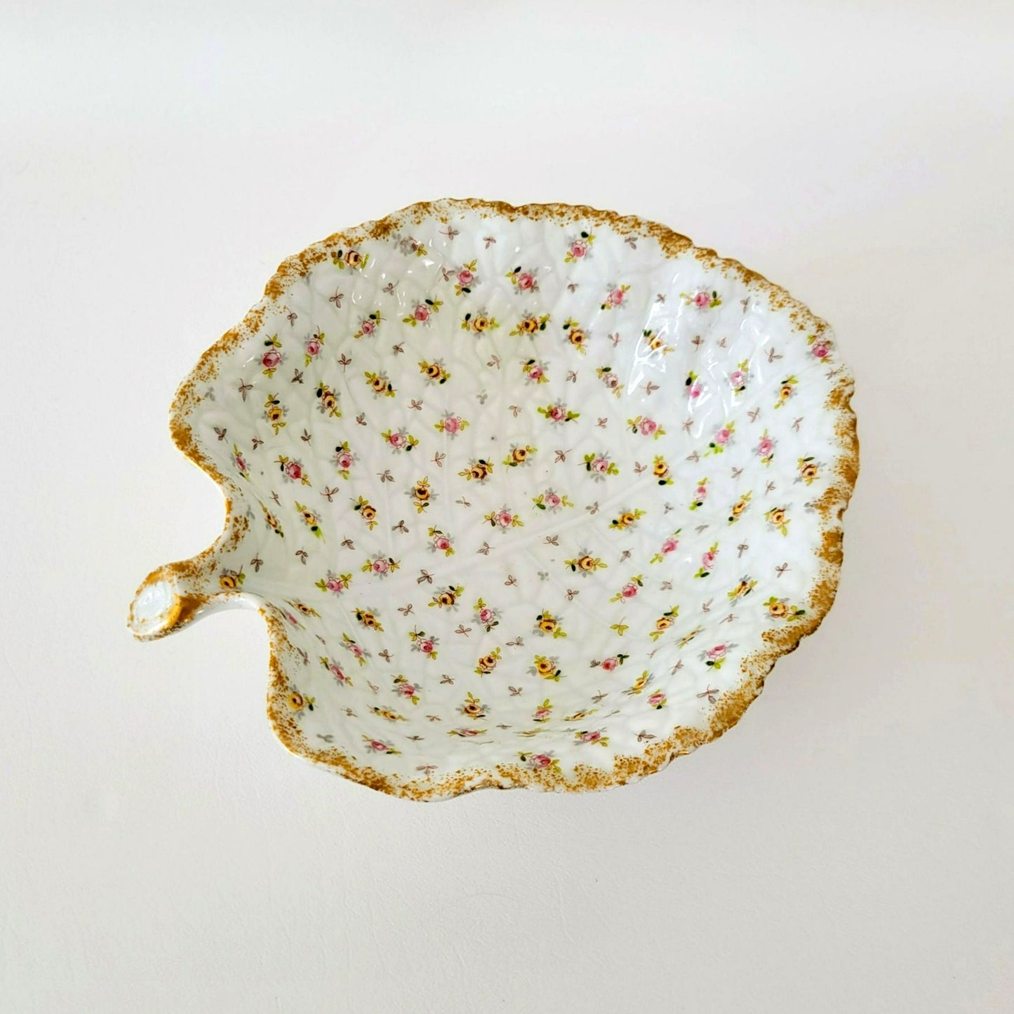 Vienna Porcelain Chintz Floral Leaf Bowl, Made in Austria